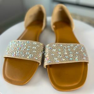 Andiamo Gold Rhinestone Slip On Open Toe Sandals Size 9.5